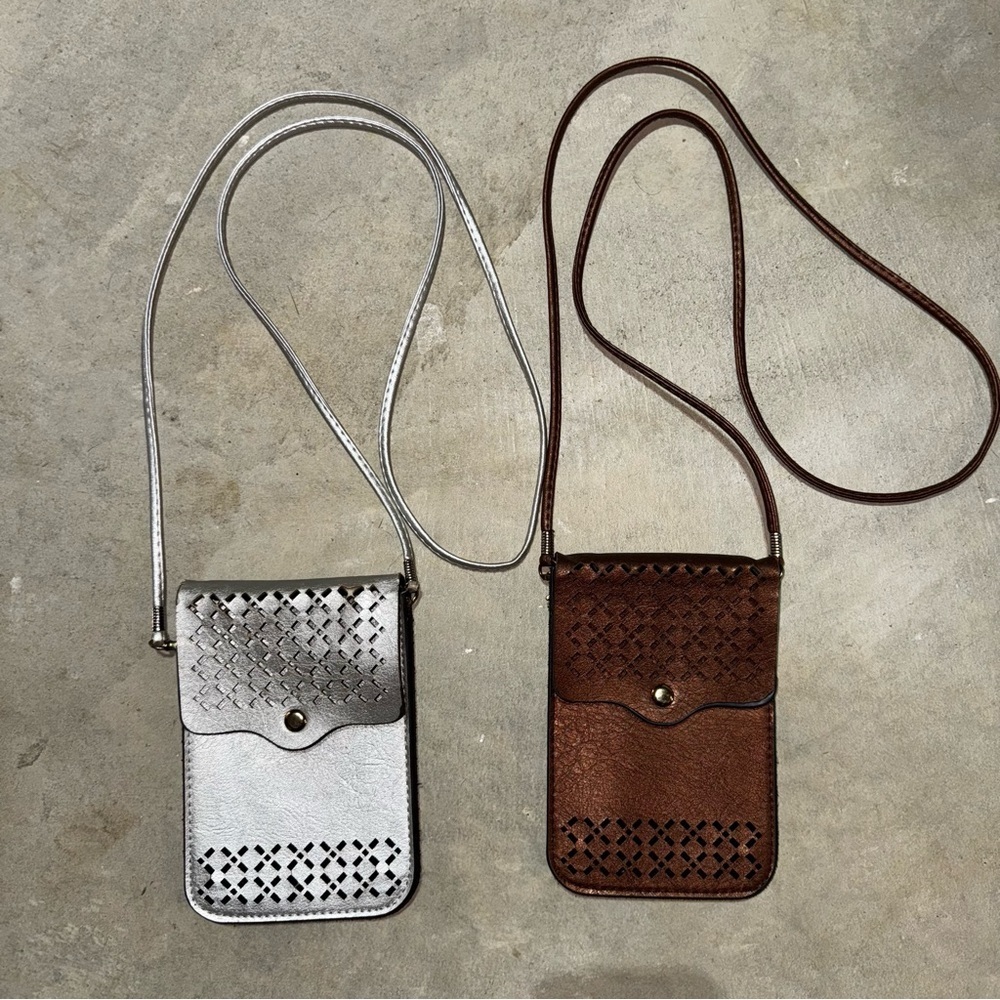 Silver and Brown Crossbody Phone Bags